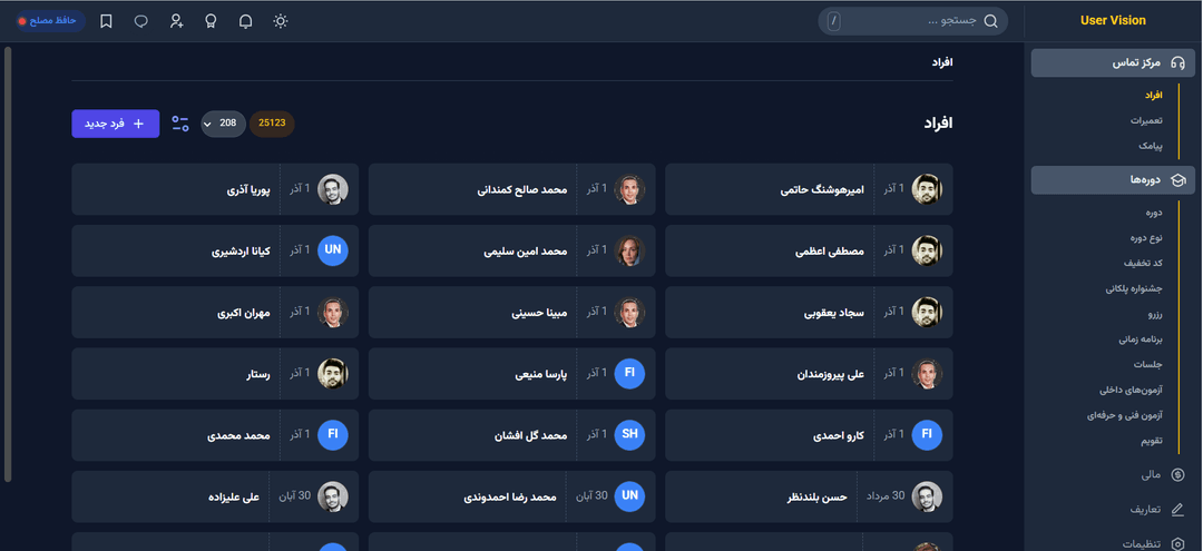 اسکرین‌شات جزئی سانسورشده از شبکهٔ افراد CRM